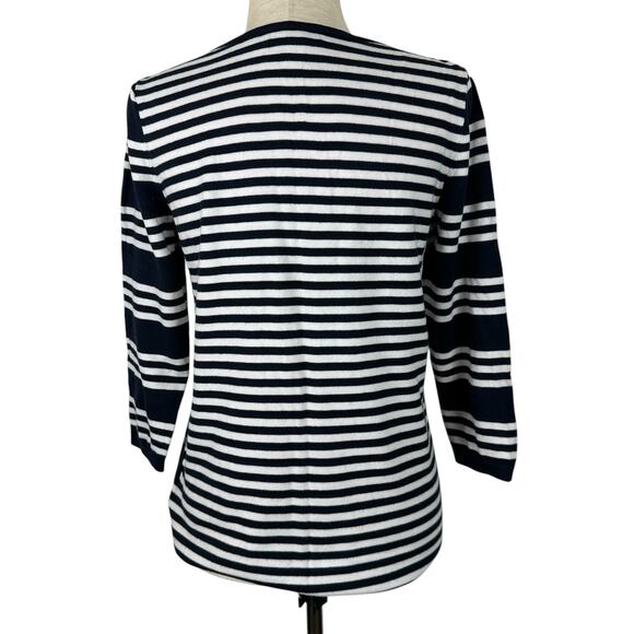Tommy Hilfiger Top Women Medium Navy White Stripe Cotton Knit Preppy Nautical - Picture 3 of 12